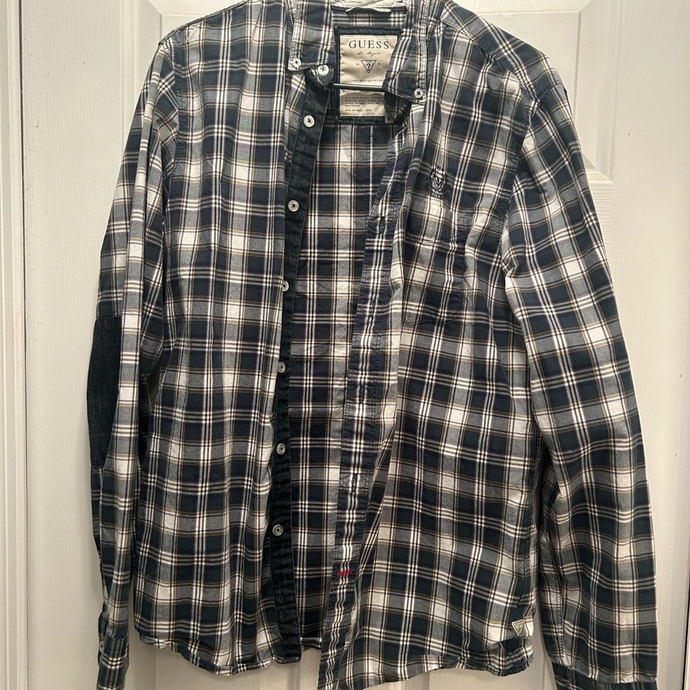 Guess Green and White Casual Button Down Shirt